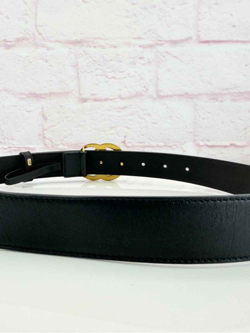 Authentic Gucci Slim Leather Marmont Gg Double Mens Belt Black 80/32” 414516 - Picture 4 of 11